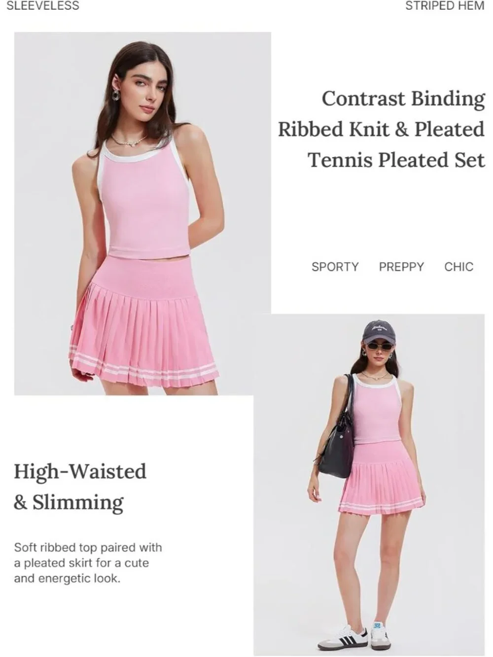 Women's Light Pink 2 Piece Racer Back Tennis Skirt Tank Top Pull On Golf Dress